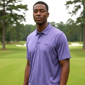 Ralph Lauren RLX Golf Polo‎ Performance Stretch Large Purple Gray Stripe Wicking